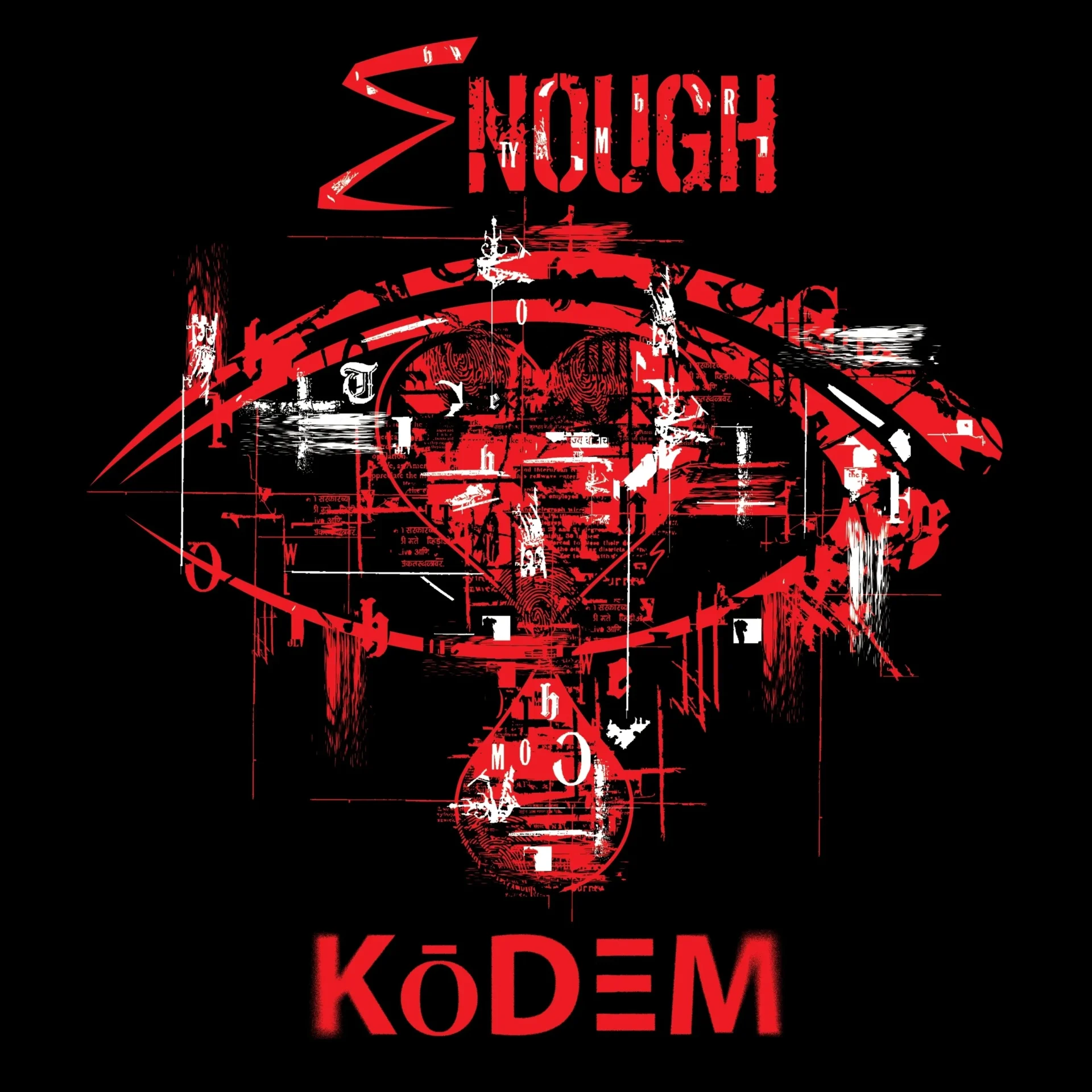 Red and black graphic with "Enough