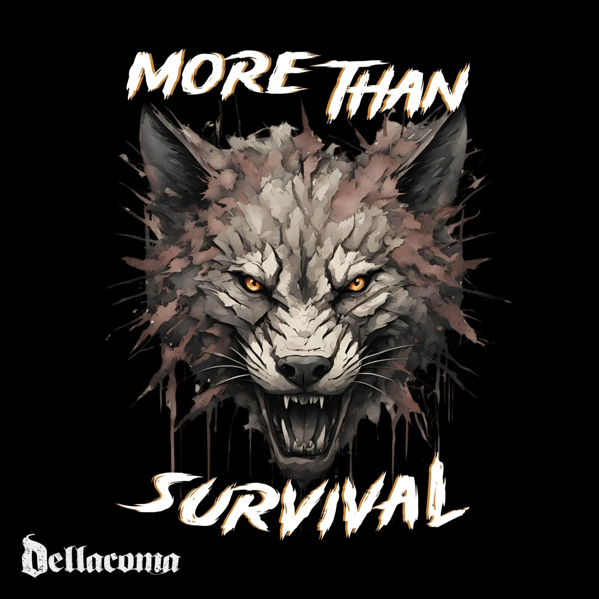 Aggressive wolf head graphic with slogan