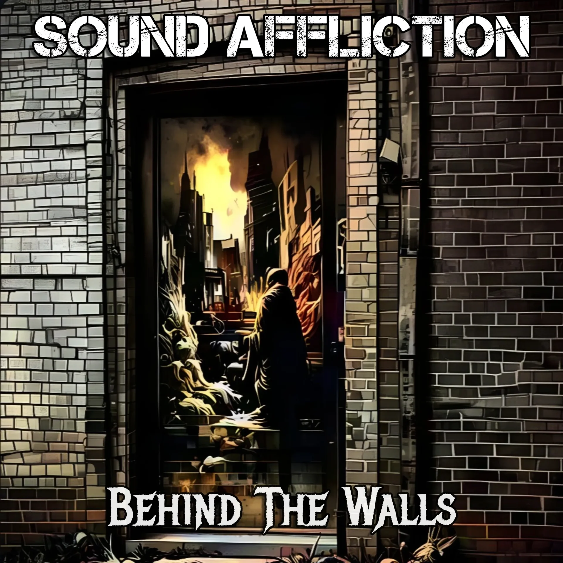 Album cover art with urban scene